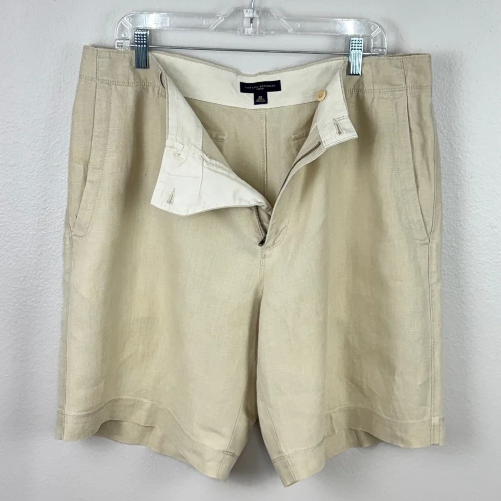 Banana Republic Linen Shorts Mens 36 Beige Casual Chino Golf Preppy Flat Front